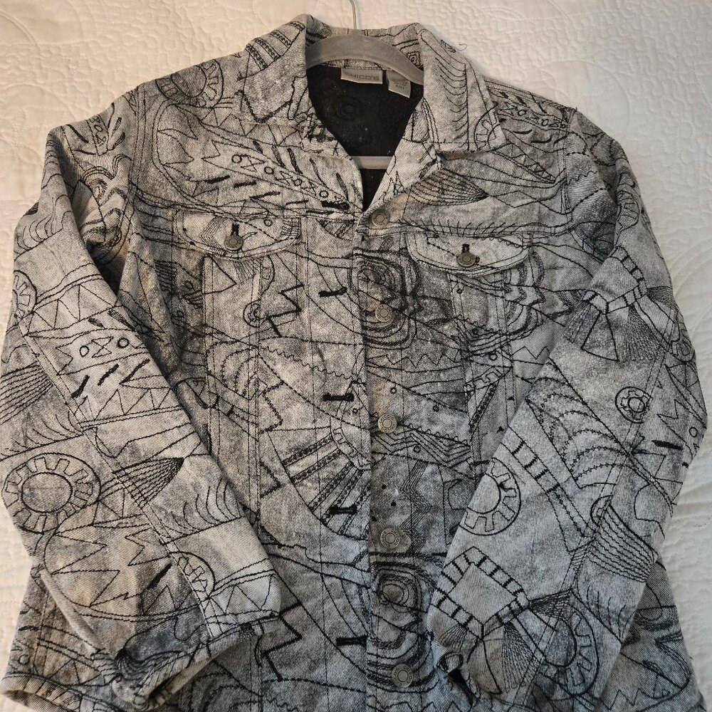 Chico's, Size 0, Black and White Jean Jacket